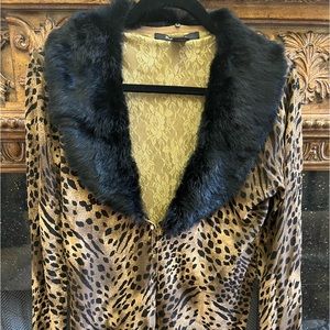 leopard sweater jacket rabbit collar top size M #mobwife